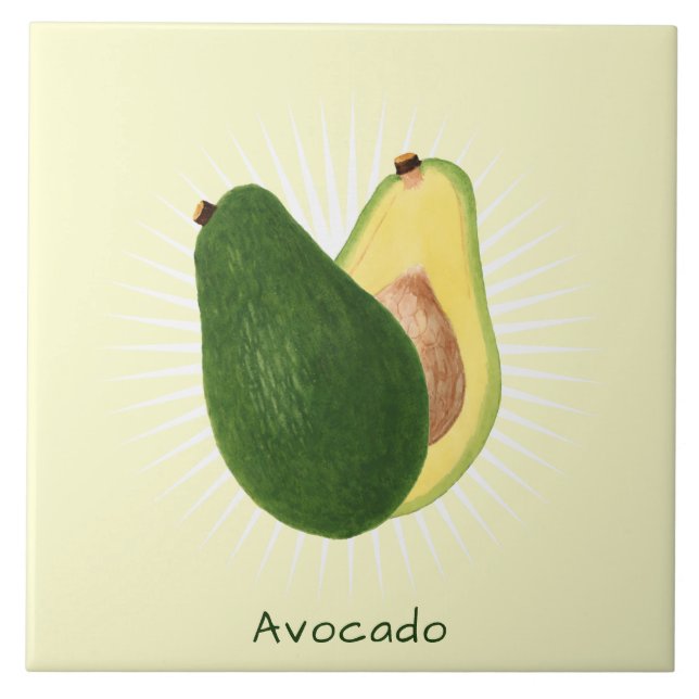 Vintage Avocado Fruit Botanical Art Ceramic Tile (Front)
