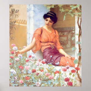Vintage Awesome Italian Girl With Summer Flowers Poster