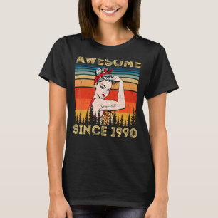 Vintage Awesome Since 1990 Birthday Leopard Woman  T-Shirt