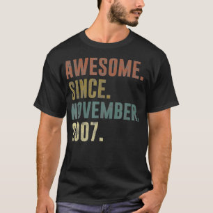 Vintage Awesome Since November 2007 15th Birthday T-Shirt