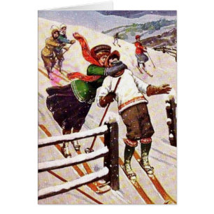 Vintage - Awkward Snow Skiing Couple,