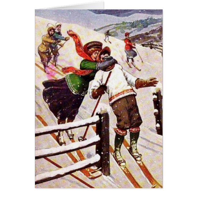 Vintage - Awkward Snow Skiing Couple, (Front)