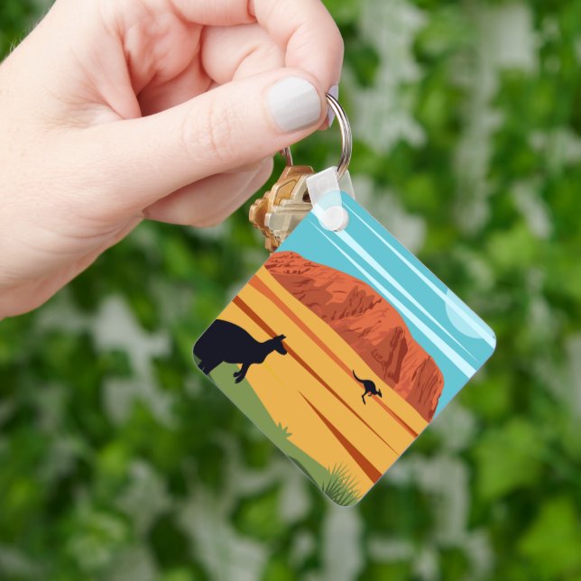 Vintage Ayers Rock Australia Kangaroos Travel Keychain (Hand)