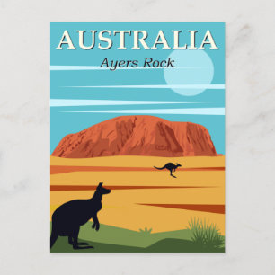 Vintage Ayers Rock Australia Kangaroos Travel Postcard