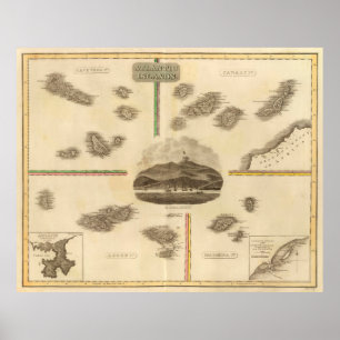 Vintage Azores, Cape Verde, Canary Islands Map Poster