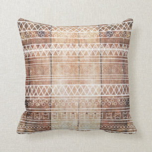 Vintage Aztec Tribal Wood Throw Pillow
