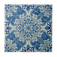 Vintage  Azulejo Portuguese Blue Pattern