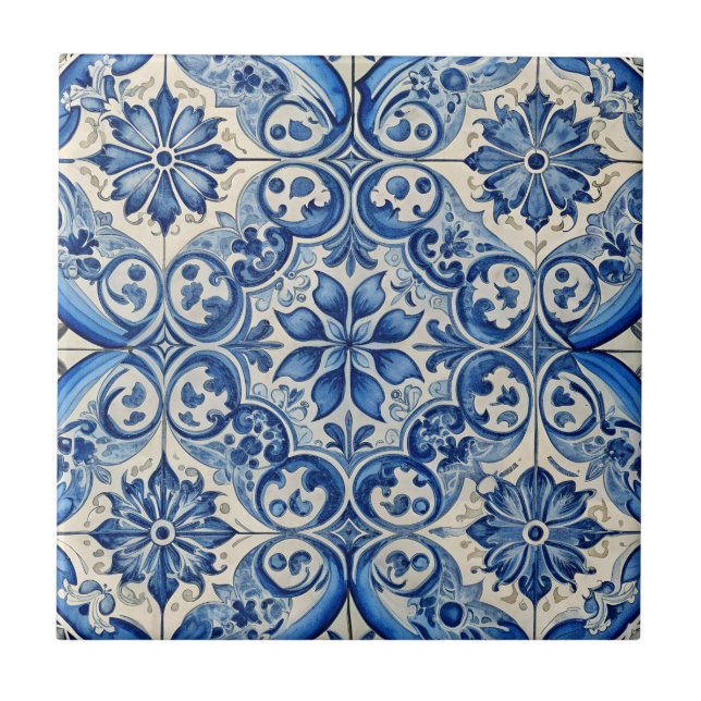 Vintage  Azulejo Portuguese Blue Pattern Tile (Front)