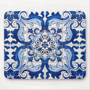 Vintage Azulejo Tile Pattern Mouse Pad
