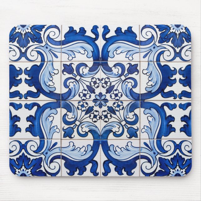 Vintage Azulejo Tile Pattern Mouse Pad (Front)