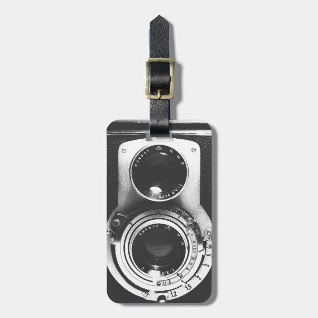 Vintage b&w Camera Luggage Tag (Front Vertical)