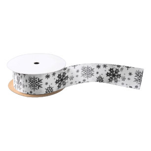 Vintage B&W Snowflake 1.5" Satin Ribbon