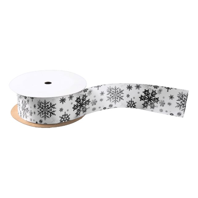 Vintage B&W Snowflake 1.5" Satin Ribbon (Spool)