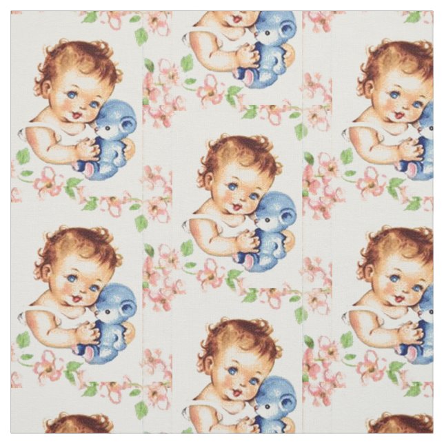 Vintage Baby and Bear Fabric (Swatch)