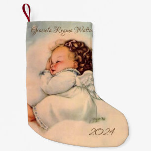 Vintage Baby Angel Wings sleeping in cloud Small Christmas Stocking