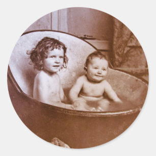 Vintage Baby Bath Time Classic Round Sticker