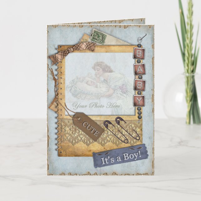 Vintage Baby Boy Arrival Announcement Photo Frame (Front)