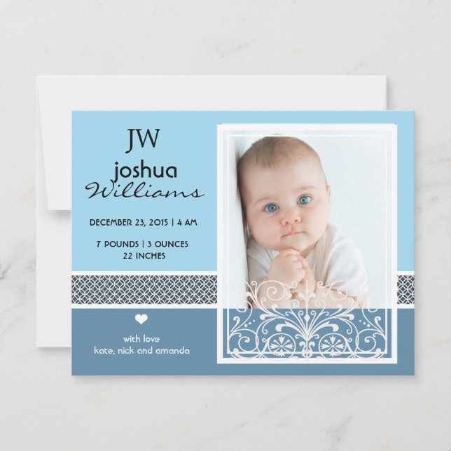 Vintage baby boy photo birth announcement (Front)