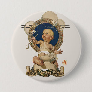 Vintage Baby Bubbles by J.C. Leyendecker Nursery 3 Inch Round Button