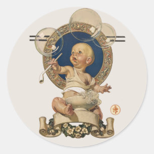 Vintage Baby Bubbles by J.C. Leyendecker Nursery Classic Round Sticker