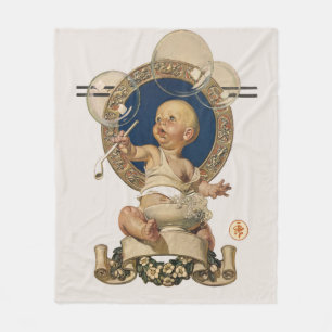 Vintage Baby Bubbles by J.C. Leyendecker Nursery Fleece Blanket
