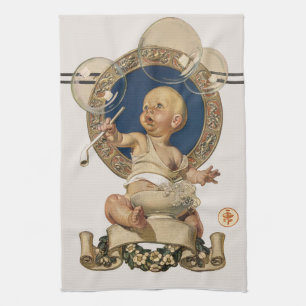 Vintage Baby Bubbles by J.C. Leyendecker Nursery Kitchen Towel