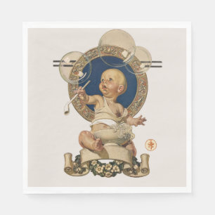 Vintage Baby Bubbles by J.C. Leyendecker Nursery Napkin