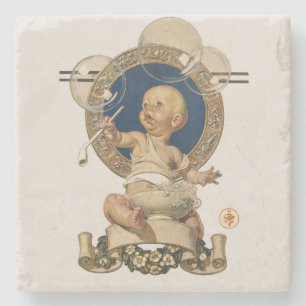 Vintage Baby Bubbles by J.C. Leyendecker Nursery Stone Coaster