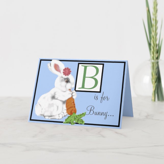 Vintage Baby Bunny Alphabet Letter Blue Customize Card (Front)