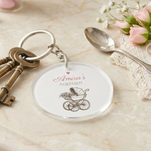 Vintage Baby Carriage Aqeeqah Islamic Baby Girl Keychain
