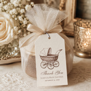 Vintage Baby Carriage Brown Thank You Baby Shower Gift Tags