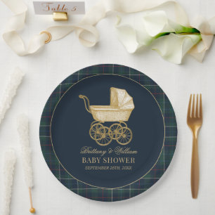 Vintage Baby Carriage Classic Baby Shower Paper Plate