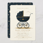 Vintage Baby Carriage Elegant Navy Baby Shower Invitation<br><div class="desc">Elegant Navy Vintage Baby Carriage Baby Shower</div>