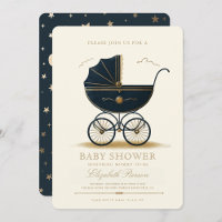 Vintage Baby Carriage Elegant Navy Baby Shower