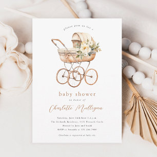 Vintage Baby Carriage Gender Neutral Baby Shower Invitation