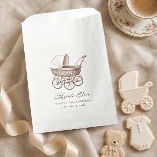 Vintage Baby Carriage Sepia Brown Pram Baby Shower Favour Bag