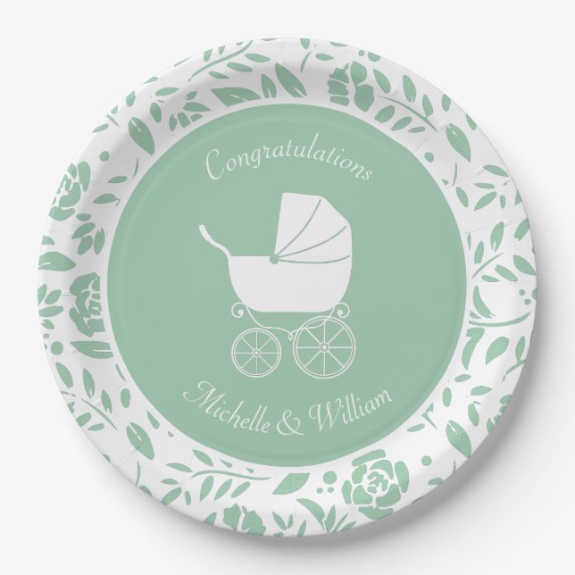 Vintage Baby Carriage Shower Beautiful Paper Plate (Front)
