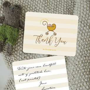 Vintage Baby Carriage Sienna Striped Thank You Car Card