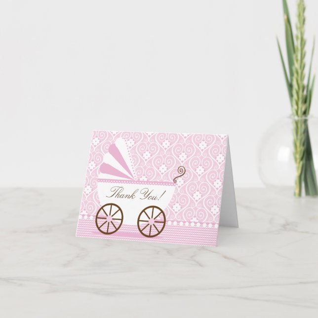 Vintage  Baby Carriage Thank You Note Card (Front)
