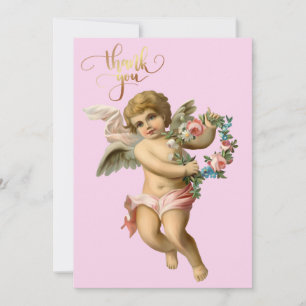 Vintage Baby Cherub with Flowers Thank You Card