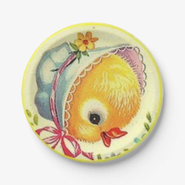 Vintage Baby Chick Easter Paper Plates (Front)