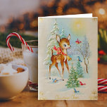 Vintage Baby Christmas Deer Holiday Card<br><div class="desc">Greeting Card Vertical Template</div>
