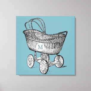 Vintage Baby Crib 3 Monogram 24x24 B Canvas Print