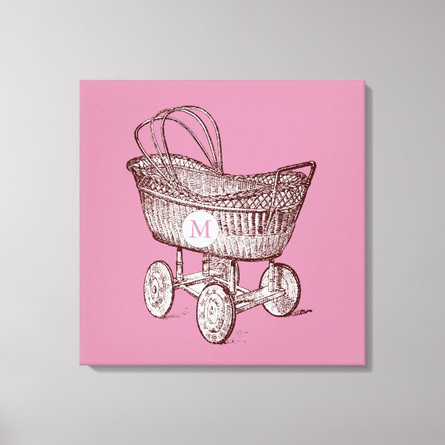 Vintage Baby Crib 3 Monogram 24x24 Canvas Print (Front)