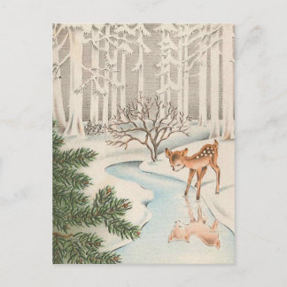 Vintage Baby Deer Drinking Postcard