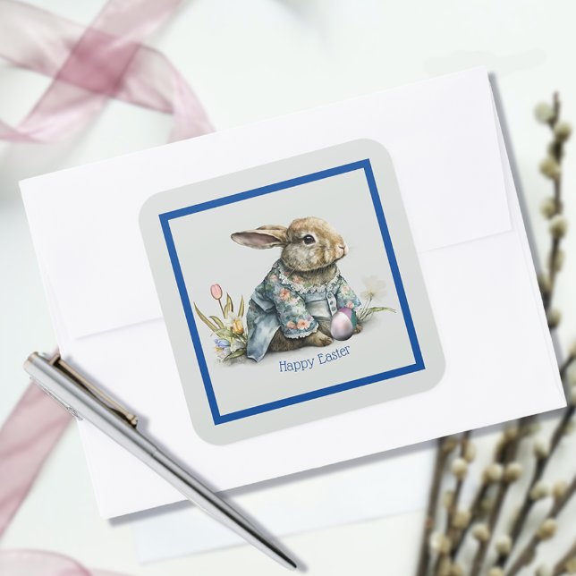 Vintage Baby Easter Bunny Square Sticker (Creator Uploaded)