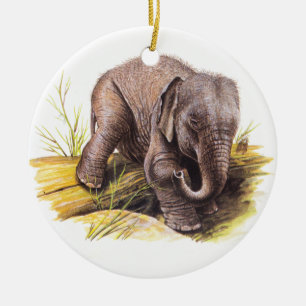 Vintage Baby Elephant Ceramic Ornament