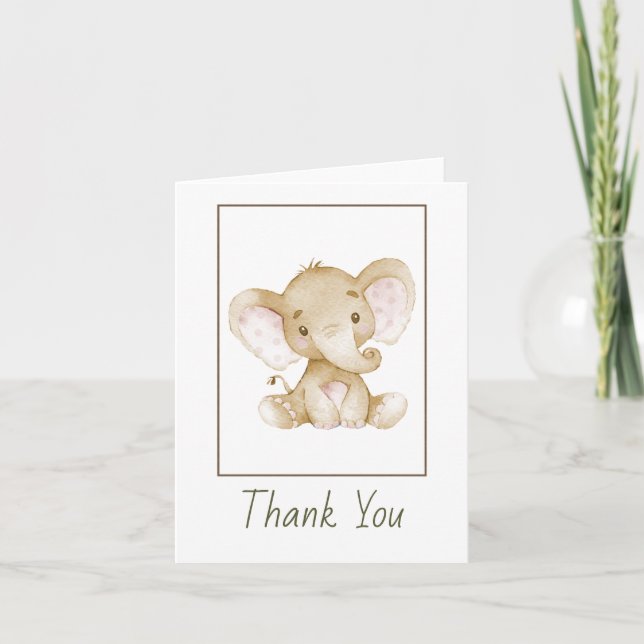 Vintage Baby Elephant Folded Thank You Card (Front)