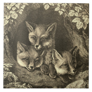 Vintage baby fox woodland tile
