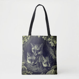 Vintage baby fox woodland tote bag